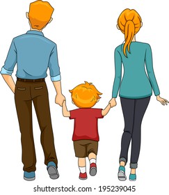 Back View Illustration of a Family Walking Together