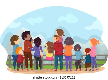 Back View Illustration Featuring Families Enjoying the Scenery