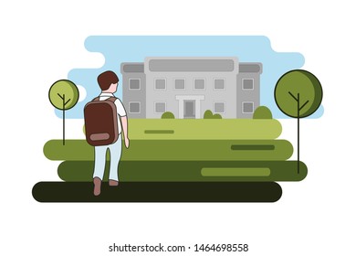 Back View Illustration of kids back to school or students on their way to college 
