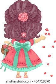 Back View Illustration of a Little Girl Scattering Petals