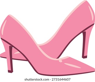 Ilustración de vista trasera de zapatos de tacón alto rosados que muestran detalles de tacón. Calzado femenino en estilo de Vector plano aislado sobre fondo blanco