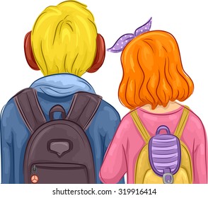 Back View Illustration of a Young Couple Walking Side by Side