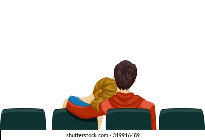 Back View Illustration of a Young Couple on a Movie Date