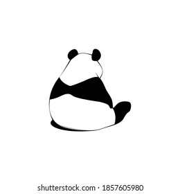 Back view lonely panda vector, Sitting panda logo