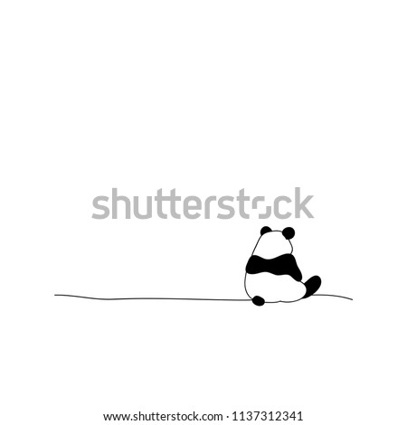 Back view lonely panda, vector illustration