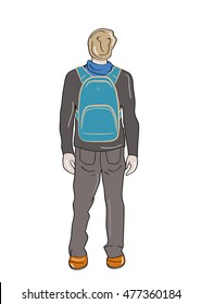 Back view of man with backpack. Rear view people collection. backside view of person. vector illustration