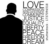 Back view of a man in black and white with ten words on Civil rights movement