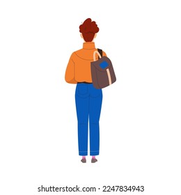 Back View of Man Character with Backpack Standing Vector Illustration