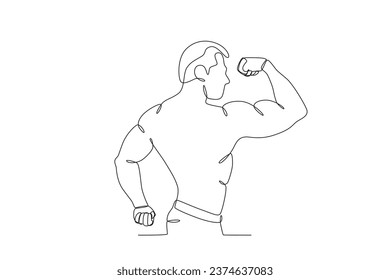 Back view of a man showing his muscles. Bodybuilding one-line drawing