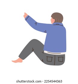 back view man sitting icon white background