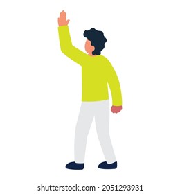 back view man waving hand cartoon