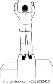 Back view of a man who rejoices with a guts pose