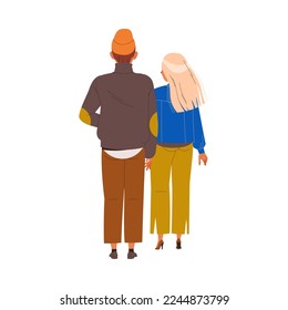 Back View of Man and Woman Character in Jacket and Pants Standing Vector Illustration