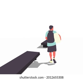Back view of man worker travelling with backpack on their journey back home during a nationwide lockdown to fight the spread of the COVID-19 coronavirus.