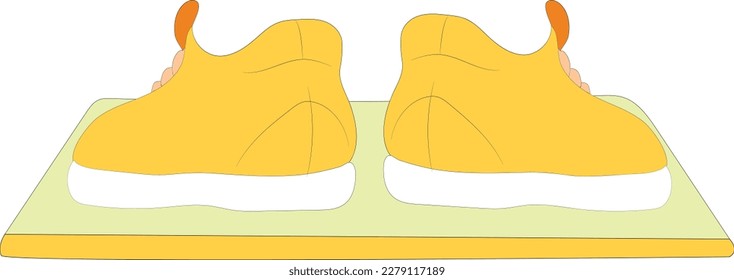 Back view of men fashion shoes, classic shoe design. Vector of a pair of yellow gumshoes man footwear. Stylish male shoes, boat shoes or sports shoes