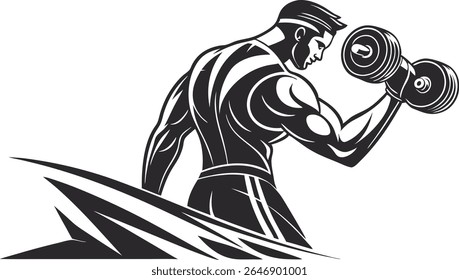 Vista traseira do homem muscular levantar a campainha Força Treinamento Vetor Ilustração
