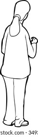 Back view outline of woman with ponytail and gesturing hand