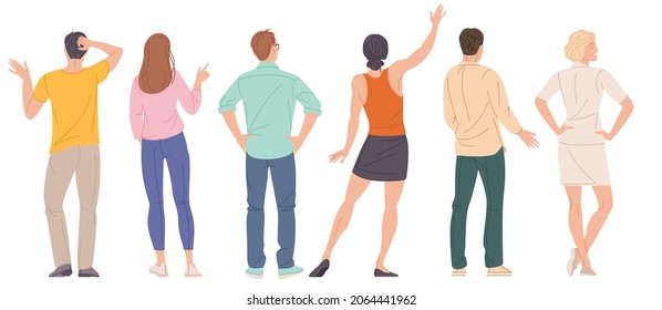 Back View People Character Set. Man And Woman View From Back Set Isolated On White Background. Vector People Standing Character Illustration