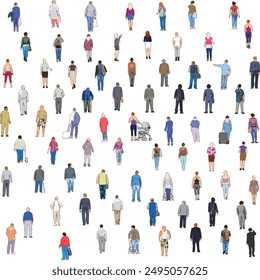 Back View People Set on White Background - Vector EPS