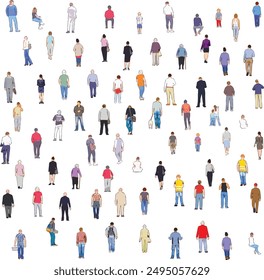 Back View People Set on White Background - Vector EPS