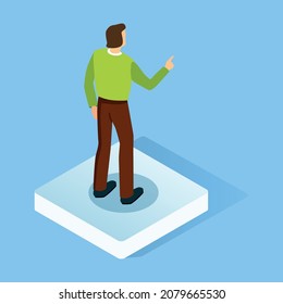 Back View. Person Performing on the Scene. Leader illustration. Vector illustration