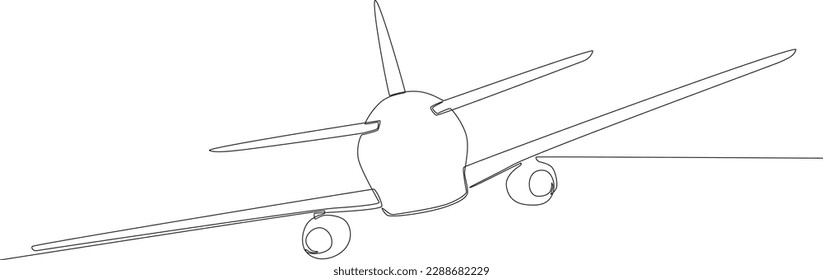 Back view of a plane landing. Pilot and plane one-line drawing