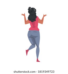 Back View of Plump Girl, Young Woman Viewed from Behind Wearing Casual Clothes and Looking at Something Cartoon Style Vector Illustration