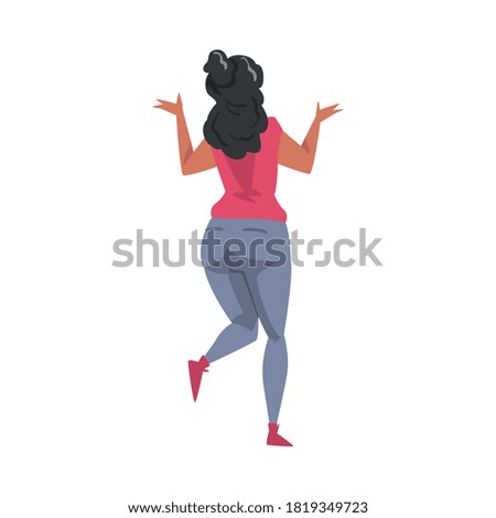Back View of Plump Girl, Young Woman Viewed from Behind Wearing Casual Clothes and Looking at Something Cartoon Style Vector Illustration
