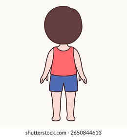 Back View Pose of a Cute Little Boy in Summer Outfit – Sleeveless Shirt and Shorts