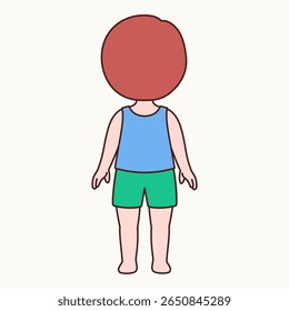 Back View Pose of a Cute Little Boy in Summer Outfit – Sleeveless Shirt and Shorts