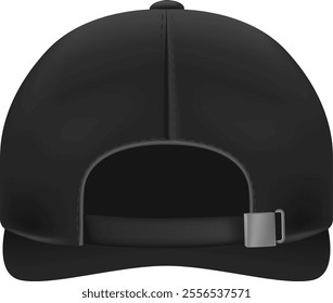 Back view of a realistic black baseball cap mockup featuring an adjustable metal closure, ideal for displaying custom designs and logos in various branding contexts