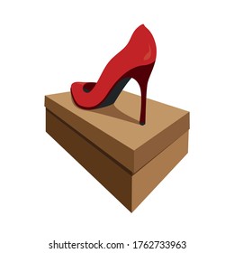 back view of a red shoe on the box. colour vector illustration