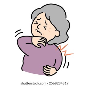 Back view of a senior woman suffering from an itchy back.