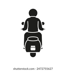 Back view silhouette of a biker riding a scooter. Vector illustration on isolated background.