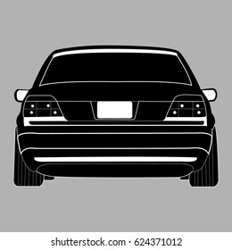 Back view. 
Silhouette of car. Representative, expensive, comfortable, elegant, luxury cars. Logo pictogram