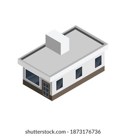 Back view of simple isometric building on white background 3d vector illustration