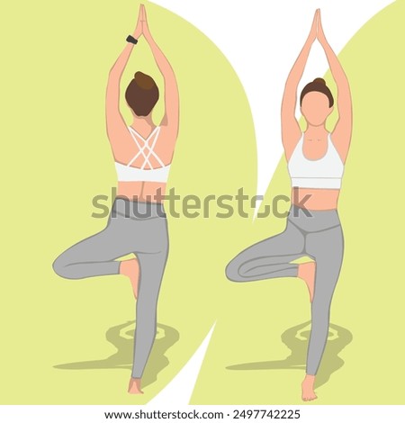 Back view of slim woman practicing yoga and enjoying workout vector