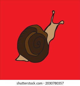 back view of a snail, stylized, color, line art only, hand drawn vector, creative cartoon style