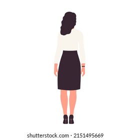 Back view of standing businesswoman. Manager lady in formal clothes vector illustration