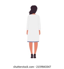 Back view of standing female doctor. Hospital worker in medical uniform vector illustration