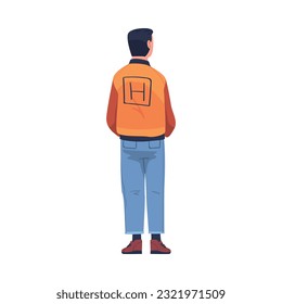 Back View of Standing Guy with Hands in Pockets Looking at Something Vector Illustration