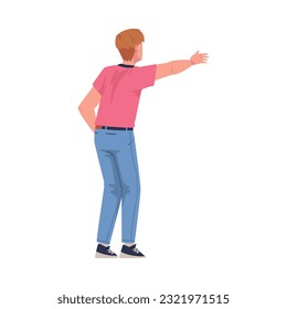 Back View of Standing Guy Reaching Out Hand Looking at Something Vector Illustration
