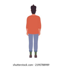 Back view of standing hipster man. Handsome stylish boy, wearing glasses vector illustration