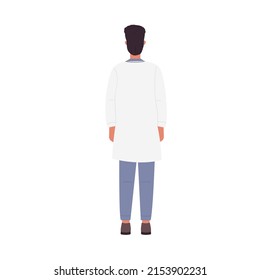 Back view of standing hospital doctor. Medical staff, clinical worker, surgeon man vector illustration