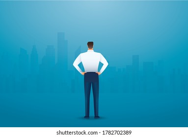 Back view of standing man in a formal clothes vector illustration 