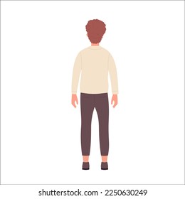 Back view of standing nerd boy. Clever geek teenager in casual clothes vector illustration