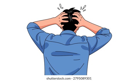 Back view of stressed man gesturing