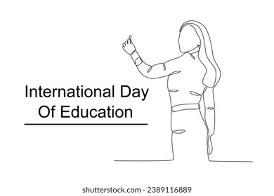Back view of a teacher writing on the blackboard. International day of education one-line drawing