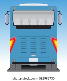 Back view of Tourist bus on blue sky background