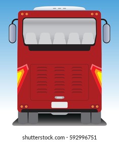 Back view of Tourist bus on blue sky background